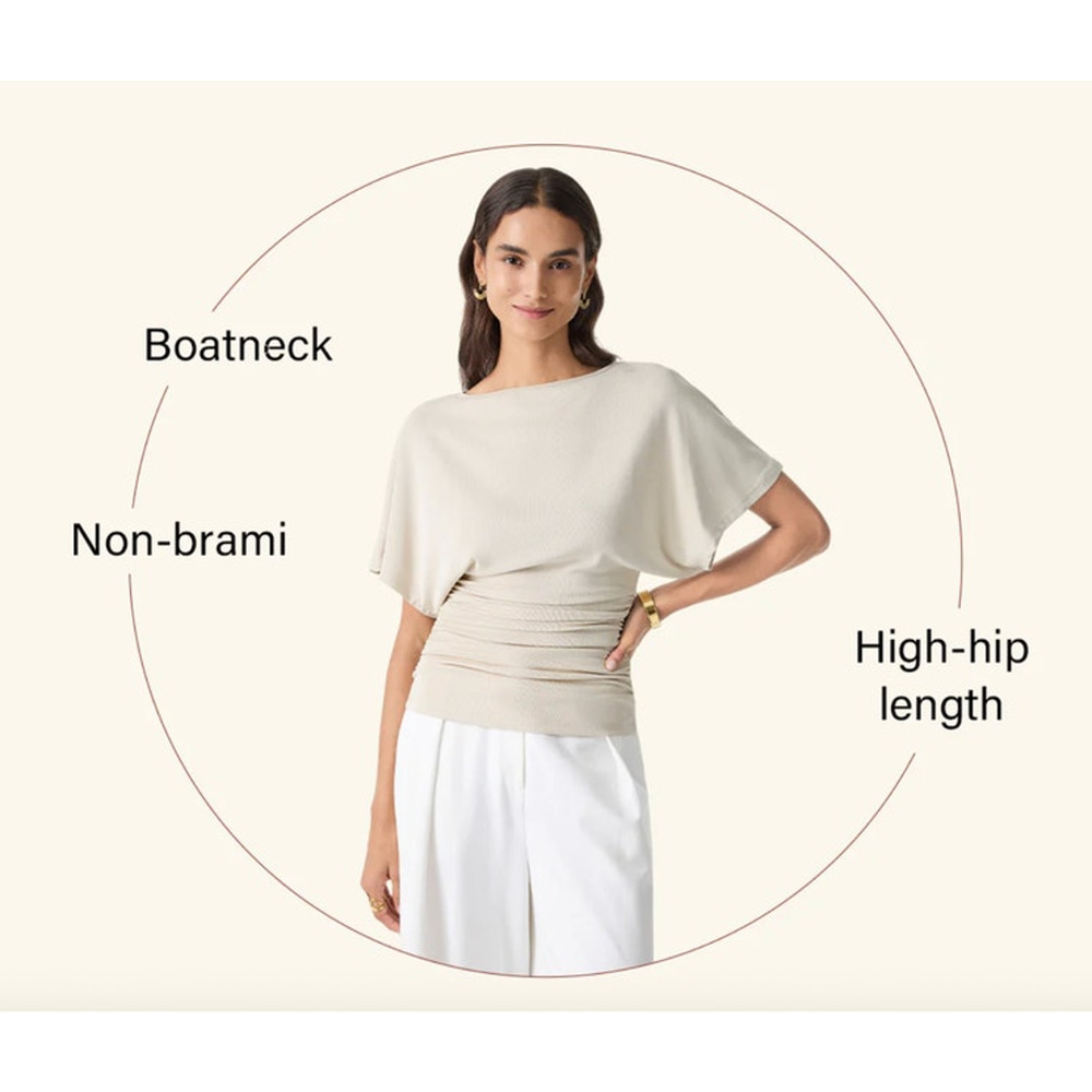 OGL Top Size M NEW Sandwashed Effortless Boatneck Batwing Sleeve Ruched Gray - Picture 5 of 10